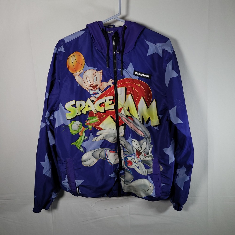 Members Only Space Jam Jacket Bugs Bunny Lola Bunny Taz Daffy Duck Purple L